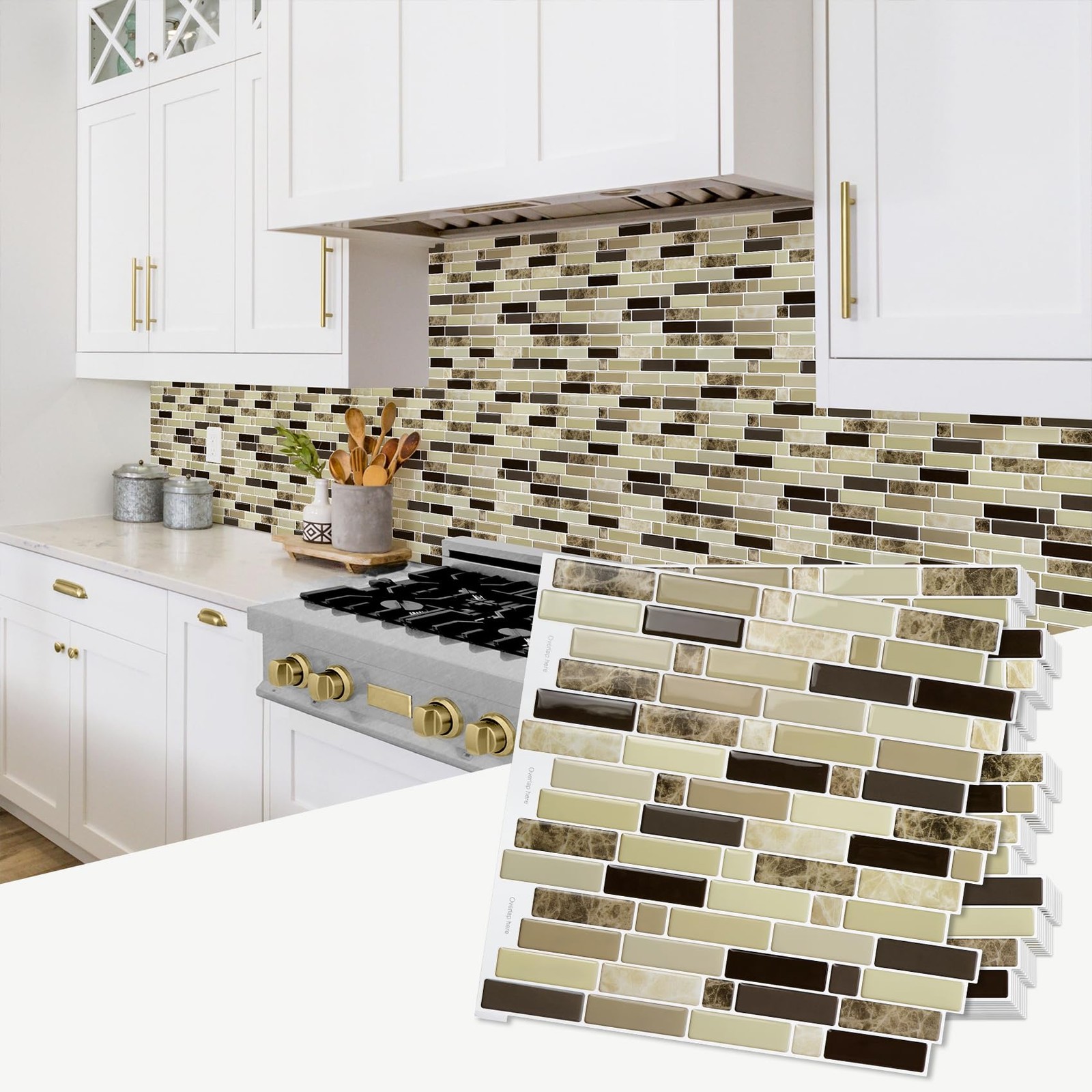 12″ x 12″ Peel and Stick Self Adhesive Kitchen Backsplash, Stick On Tile Back…