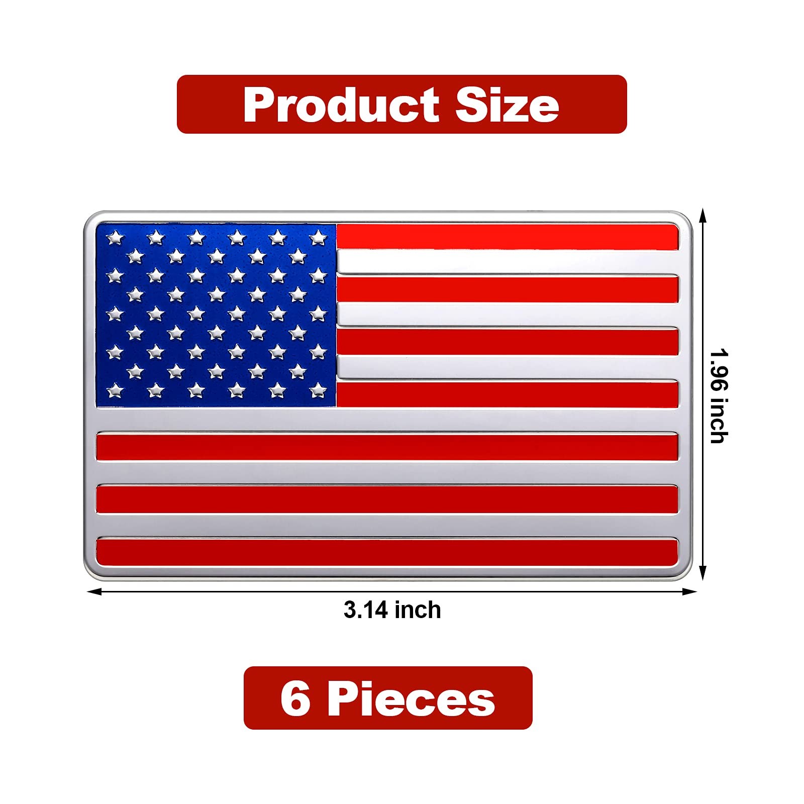 3D American Flag Car Decals 6 Pcs Aluminum Alloy Patriotic USA Emblem Sticker 3.