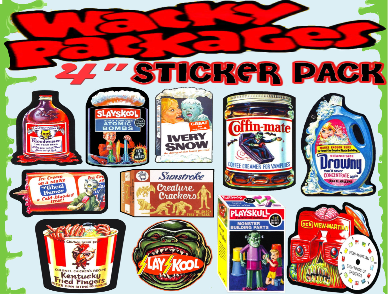 Wacky Packages 4″ Stickers Pack FREE TMNT keychain