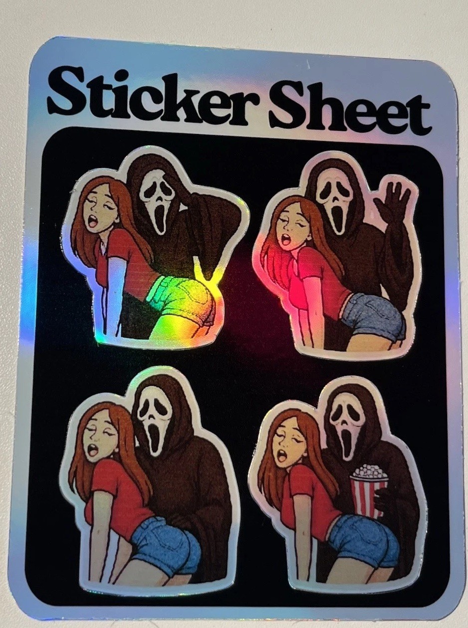 Ghostface Funny Booty Popcorn Holographic Waterproof Sticker Sheet