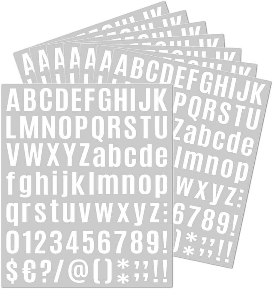 8 Sheets White Self Adhesive Vinyl Letters Numbers Kit, Mailbox Numbers Sticker