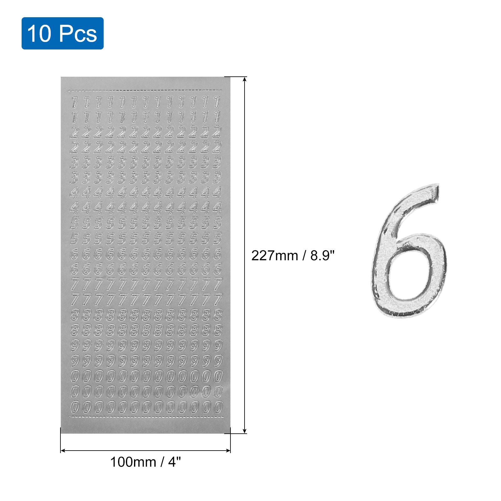 10 Sheets Number Sticker Silver Number Stickers 0 to 9 Self Adhesive