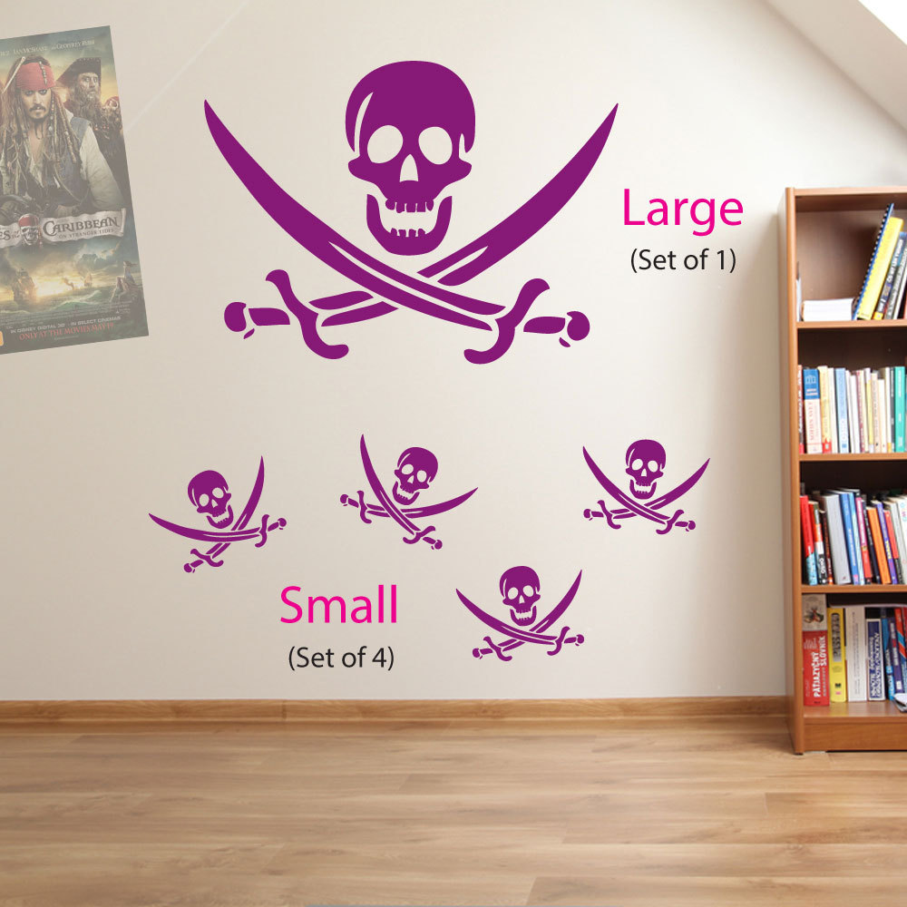 Skull and Cross Bones Pirates Swords Skulls Kids Wall Stickers Decal Decor A19