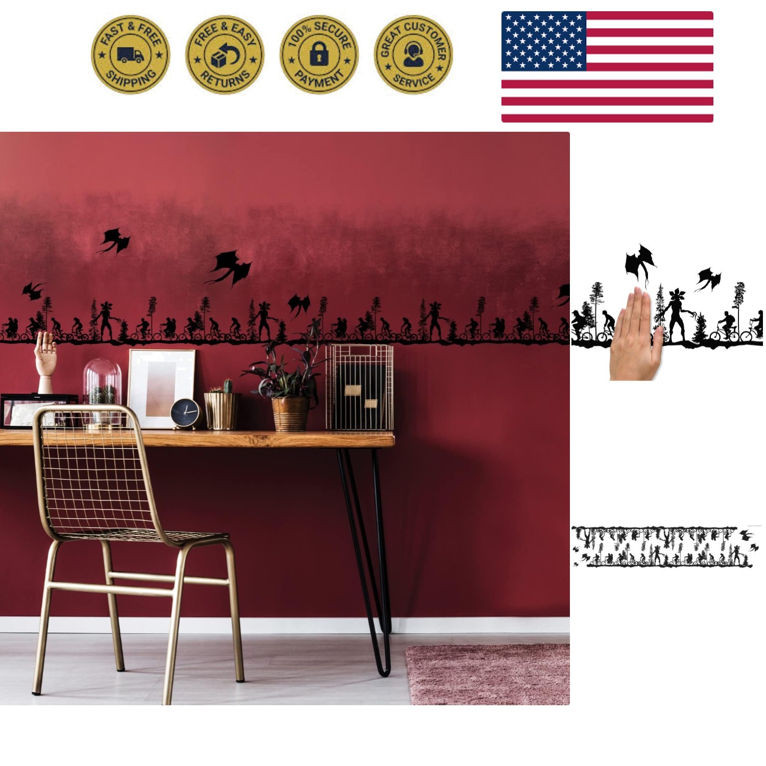 Stranger Things Forest Scene Peel and Stick Wall Decals , Black
