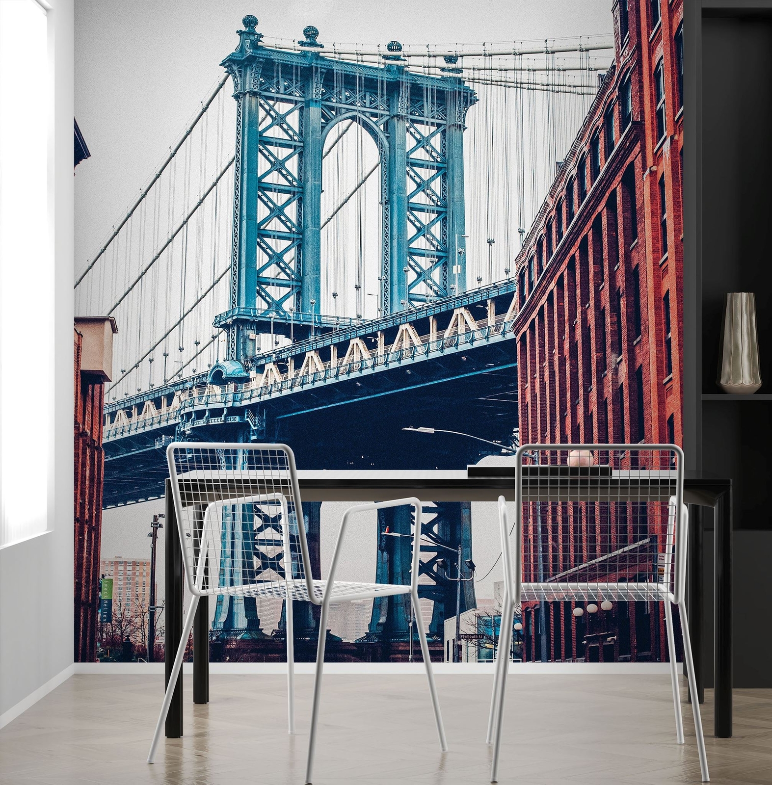 New York City Wall Mural Peel and Stick Wallpaper. Vintage Dumbo NYC. Brooklyn N