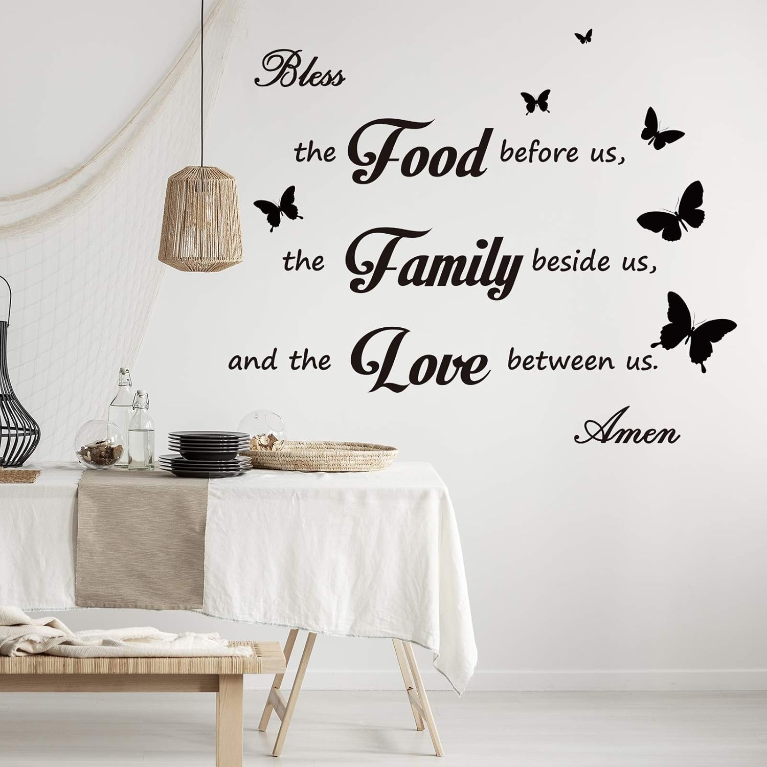 Wall Decor Stickers for Dining Room – Bless the Food and Family Quotes (3 Pack)