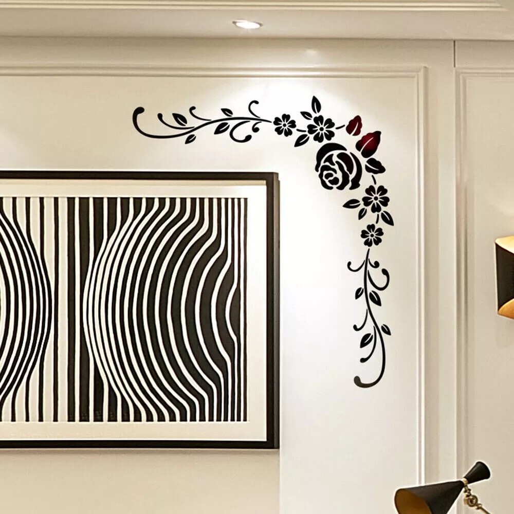 2pcs 3D Acrylic Mirror Flower Wall Stickers Mural Decal Removable Home Art Decor