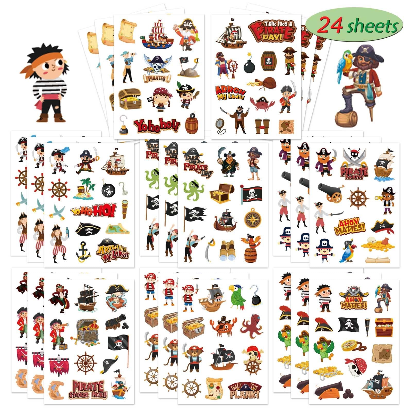 24 Sheets Pirate Stickers, Themed Stickers Variety Pack for Kids Color