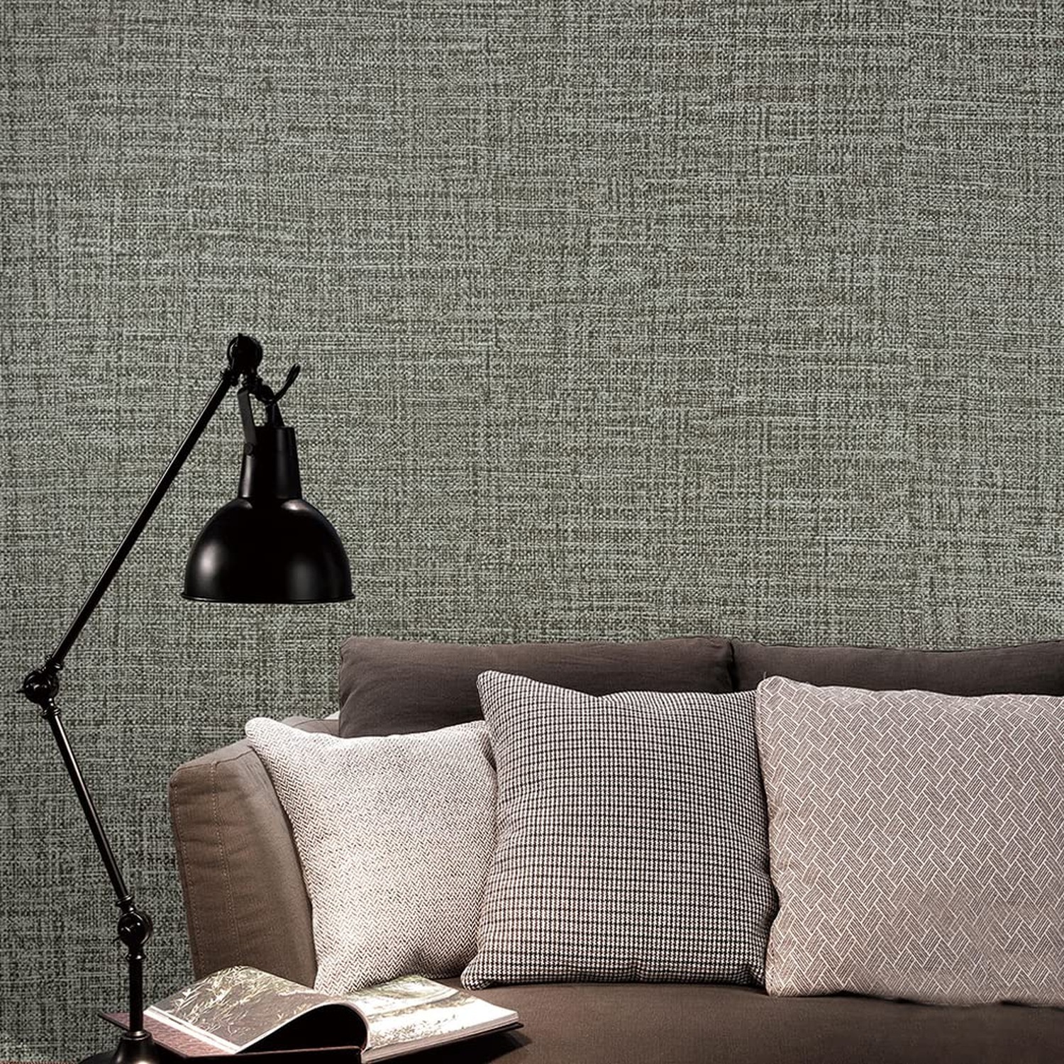 H9422 Solid Color Peel and Stick Textile Wallpaper 17.7″ x 9.8ft Gray Faux Cl…
