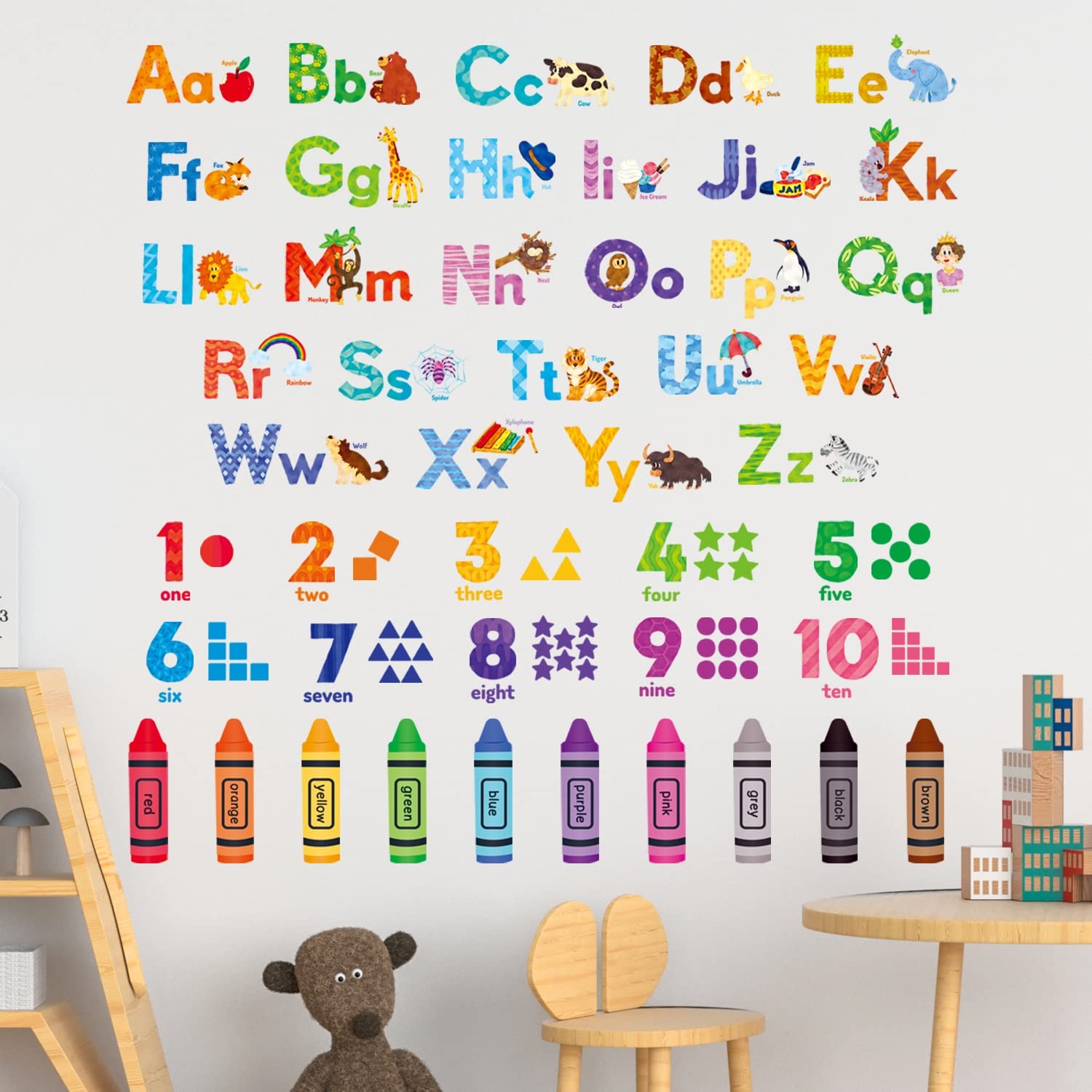 Animal Alphabet & Numbers Wall Stickers for Room (DS8-8044)