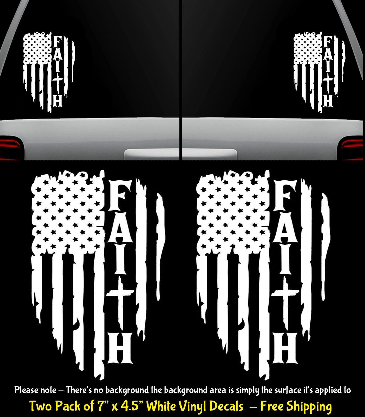 Faith Cross American Flag 7″ Vinyl Decal Car Truck Windows Wall Mirror Door