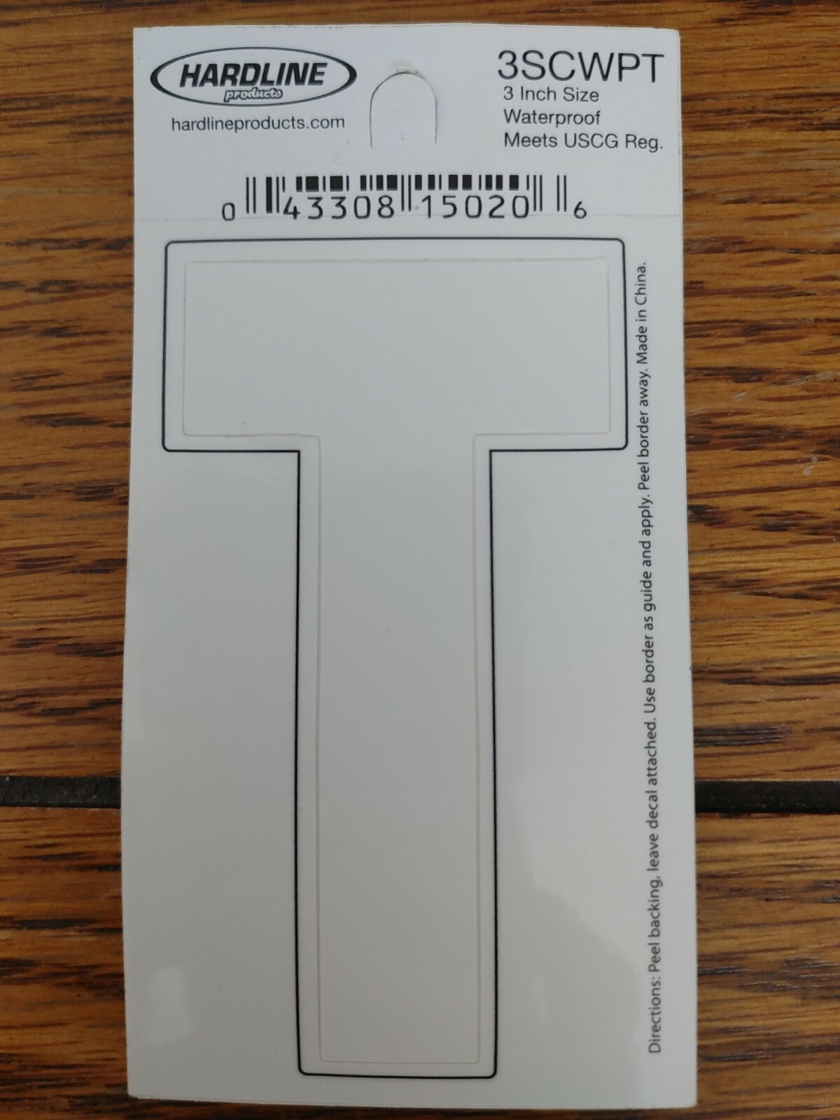 Hardline Self Adhesive Letter T Glossy White 3″ Super Stick, Waterproof. 3SCWPT