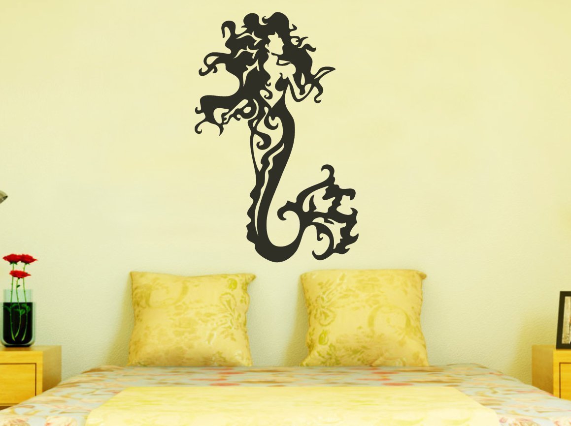 Mermaid Beautiful Artwork Decal Sticker for adults and Kids room 30″ Black