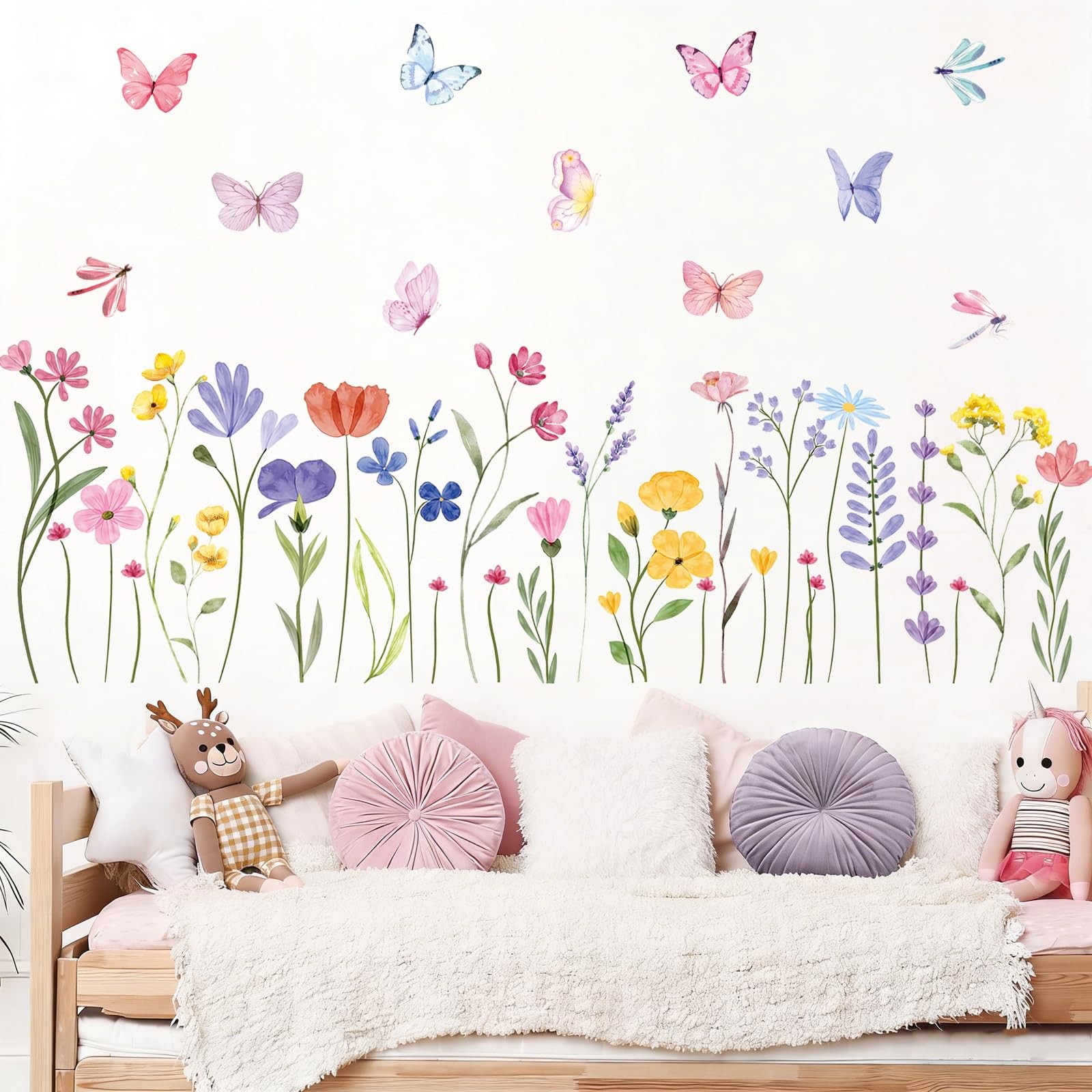 Flower Wall Decals – 8 Sheets 60 Pcs Floral Butterfly Wall Stickers Peel and …