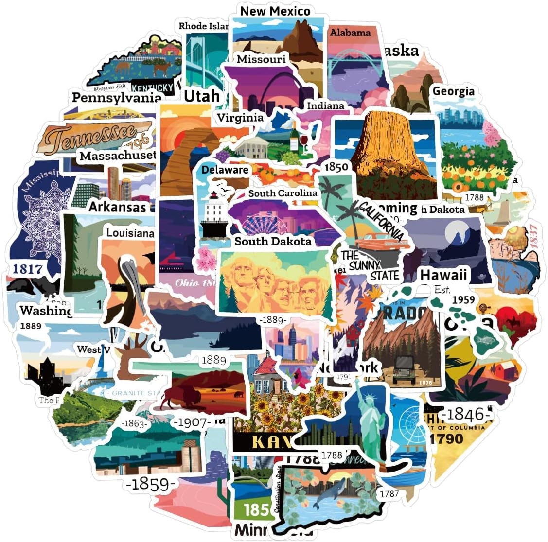United States Map Stickers, 50Pcs Funimost Travel USA Waterproof Vinyl Stickers