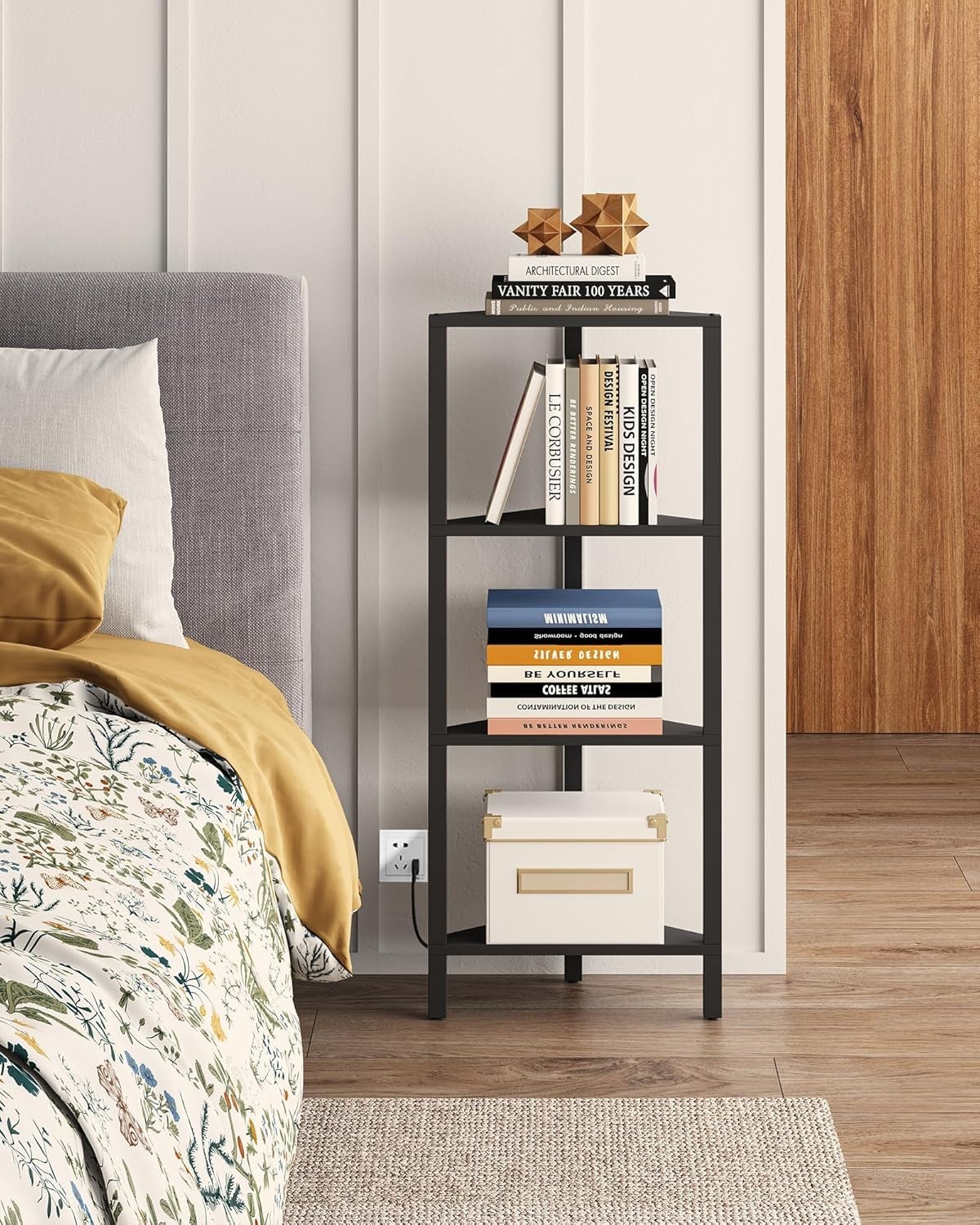 Corner Shelf, 4-Tier Corner Bookshelf for Small Space, Narrow Display Corner …