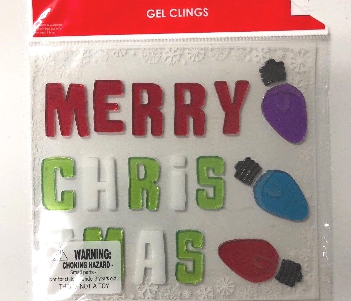 Merry Christmas Window Gel Sticker Clings with bulbs teacher supply party decor