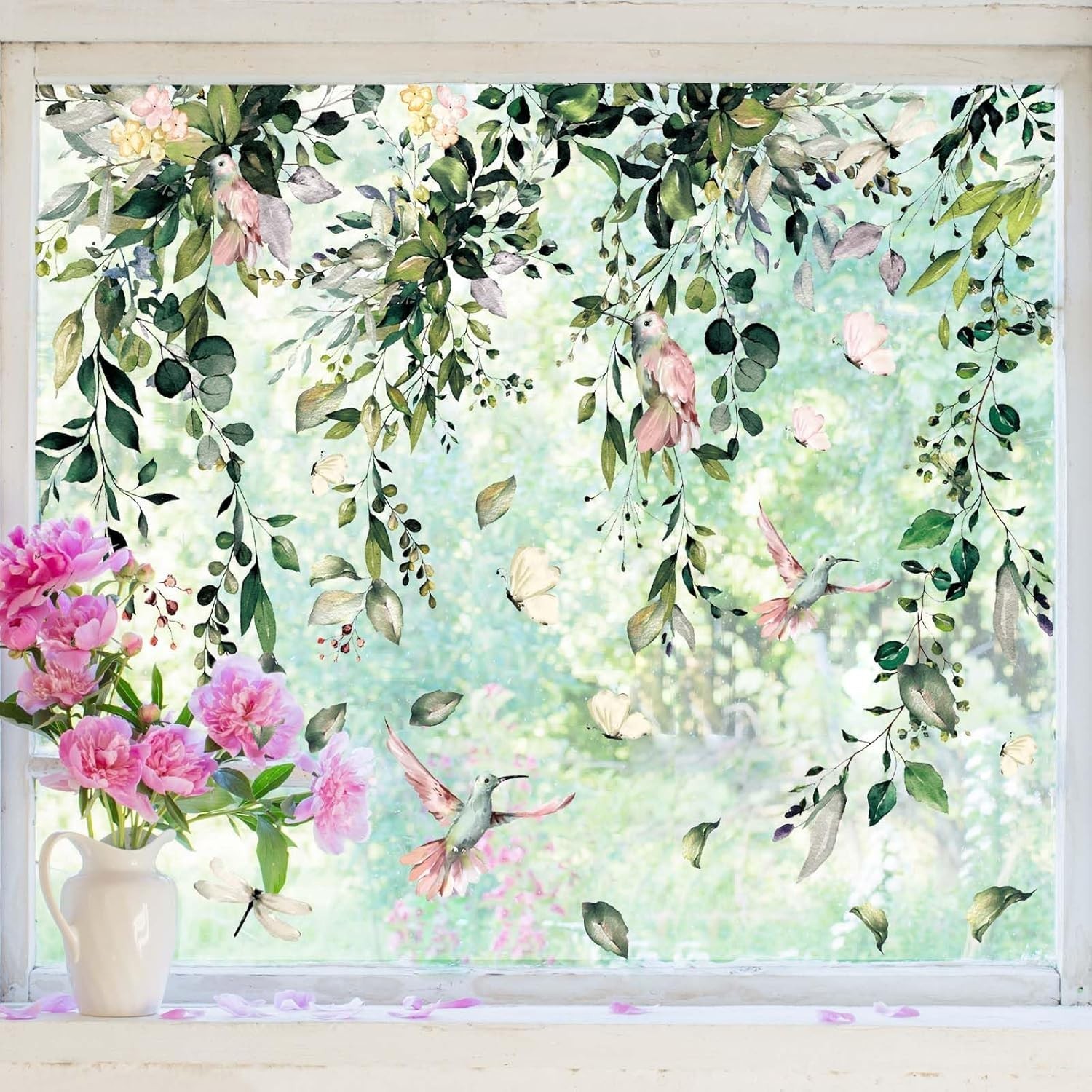 9 Sheets Spring Summer Flowers Window Clings Eucalyptus Flower Glass Stickers…