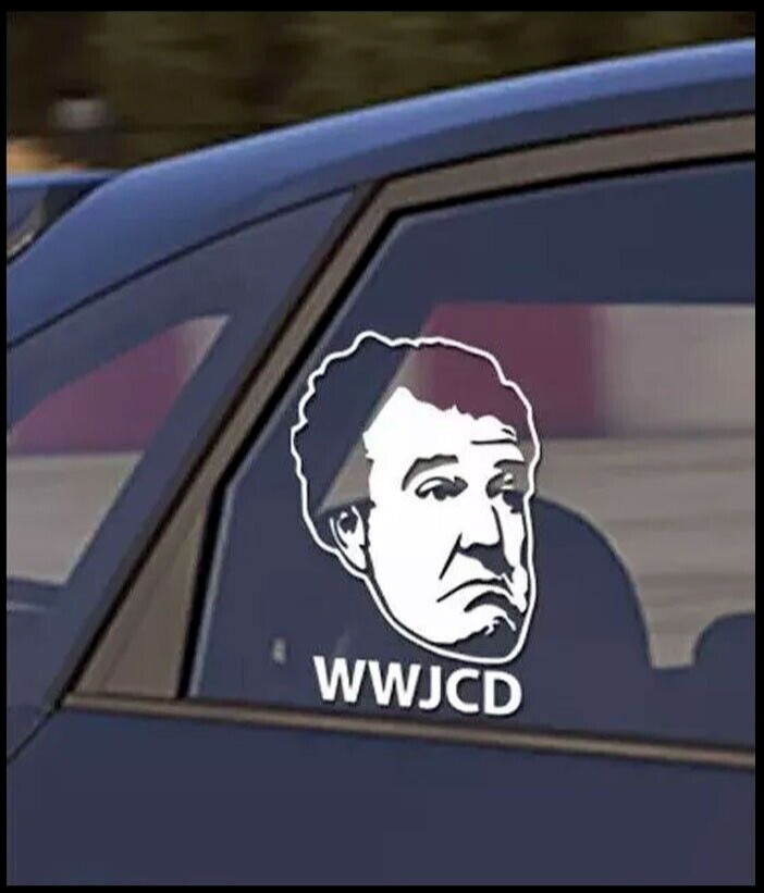 WWJCD – Jeremy Clarkson 6″ White Vinyl Decal Car Truck Window Mirror Mirror