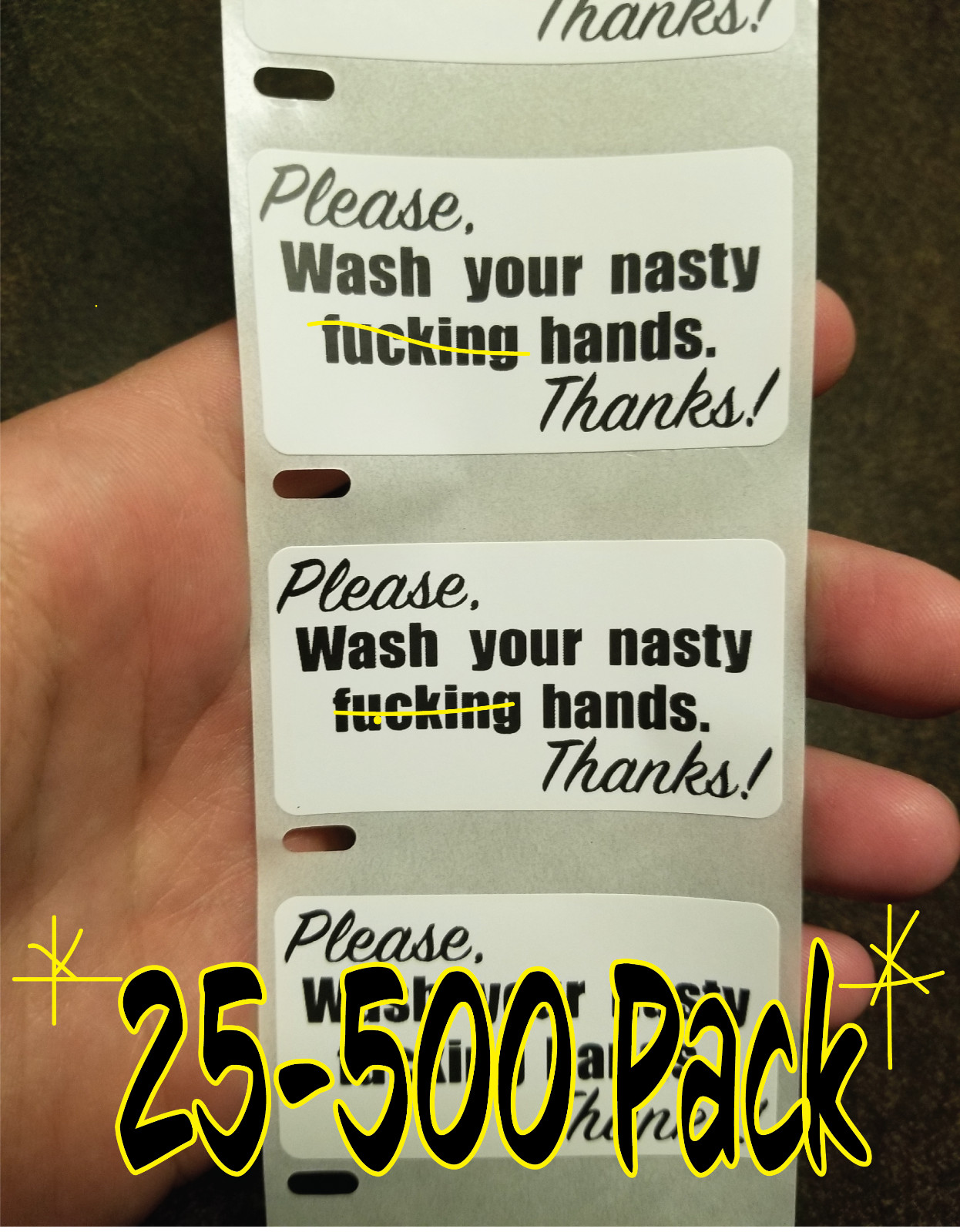 “Please, wash your dirty fu**king hands” 25-500 Pack Labels stickers pandemic