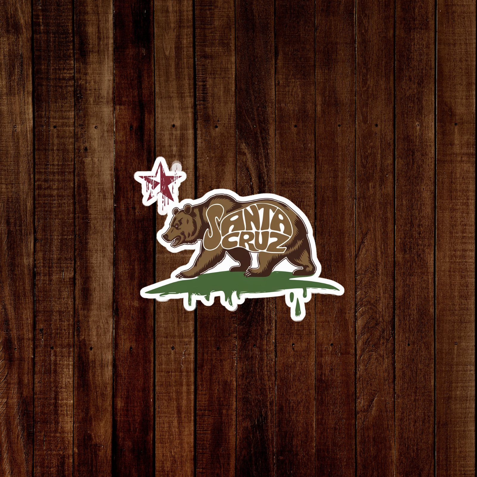 Santa Cruz California Bear Sticker – Grizzly Bear Graphic Decal for Laptops, Wat