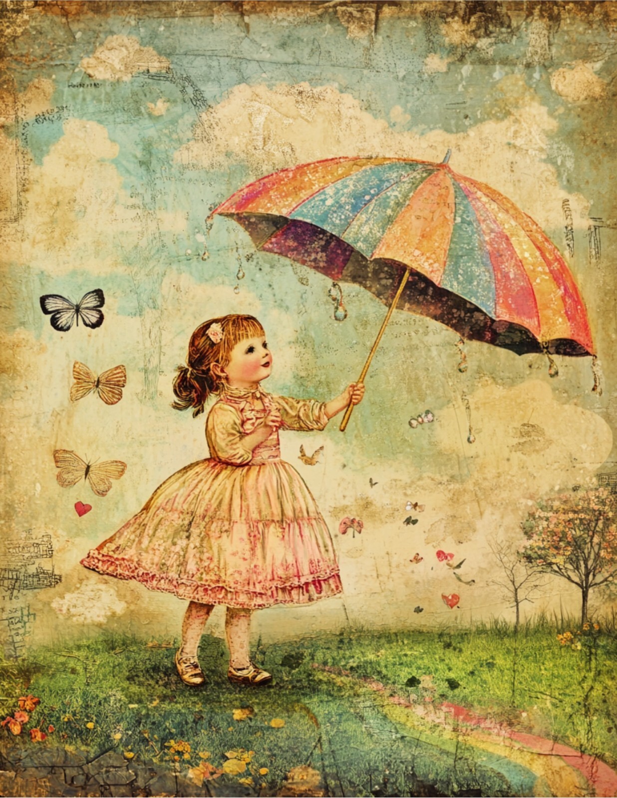 Rainbow Sticker (4 Inch) Girl Whimsical Retro Waterfall Summer Umbrella