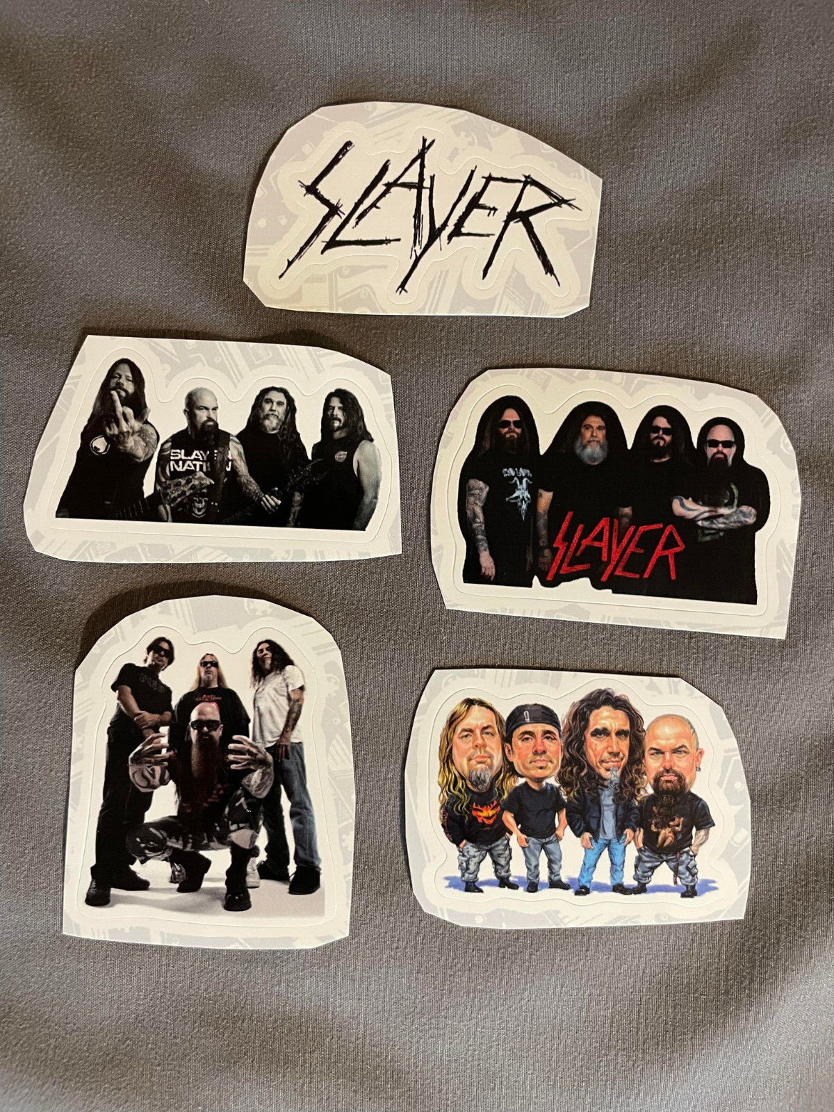 Lot (5) SLAYER 1 1/4″ to 2 1/2″ Band Logo STICKERS Black White FAST! FREE SHIP!