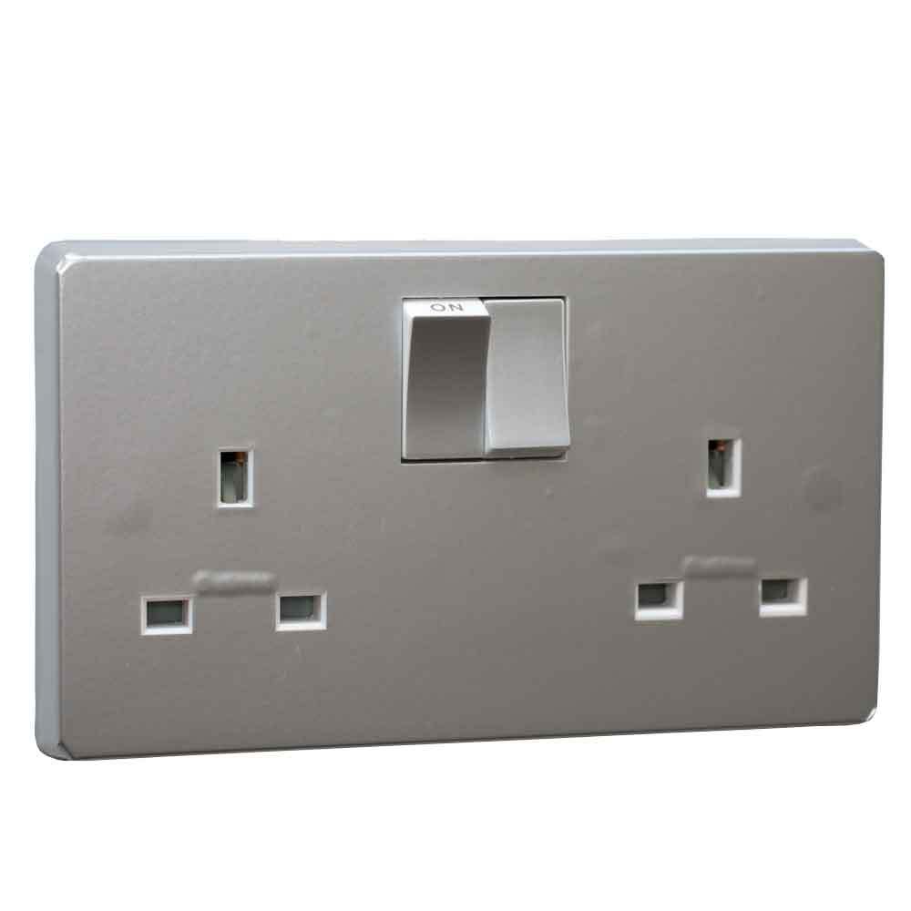 Plain Gloss Silver Power Outlet Socket Sticker vinyl cover [fits Crabtree 4306]