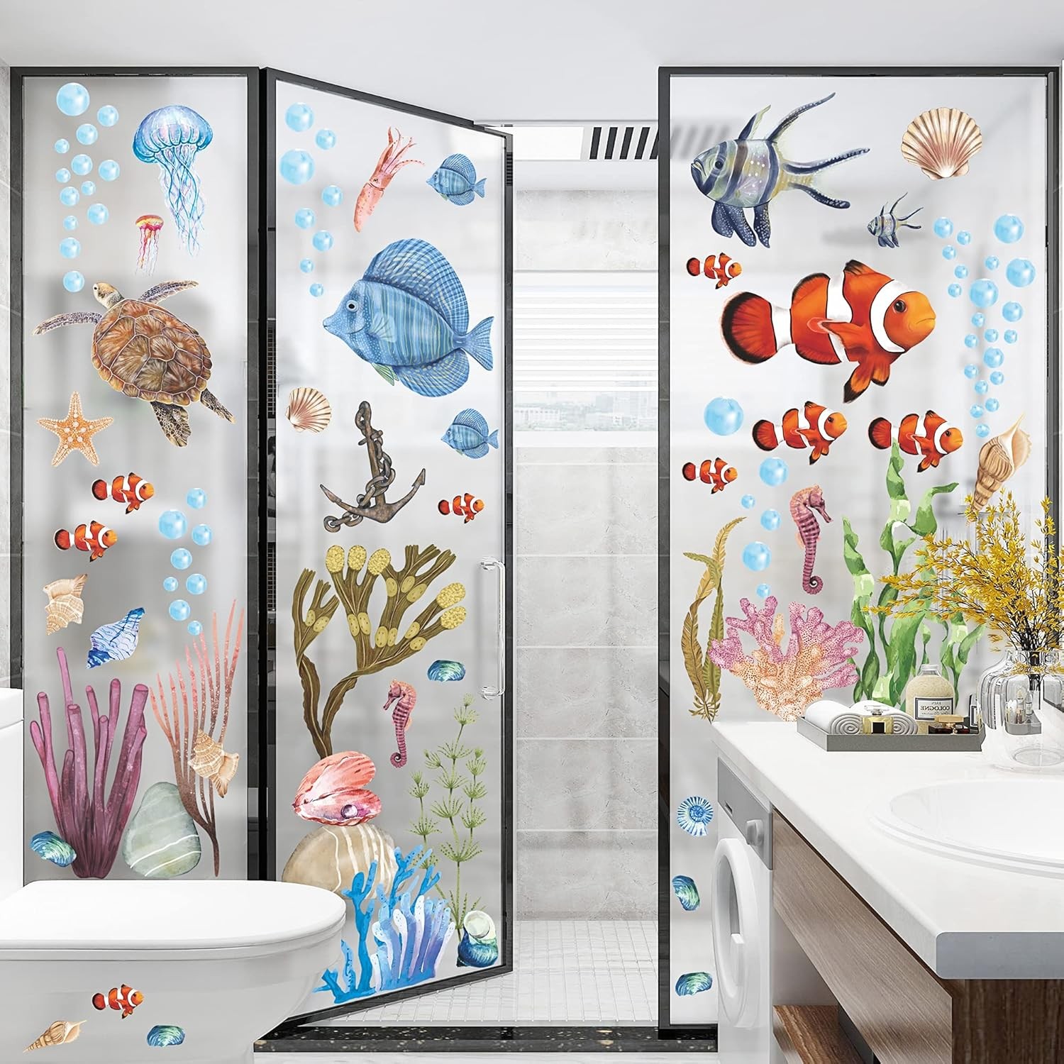 3D Ocean Wall Stickers Under The Sea Decals 12 inch x 18 inch, Blue