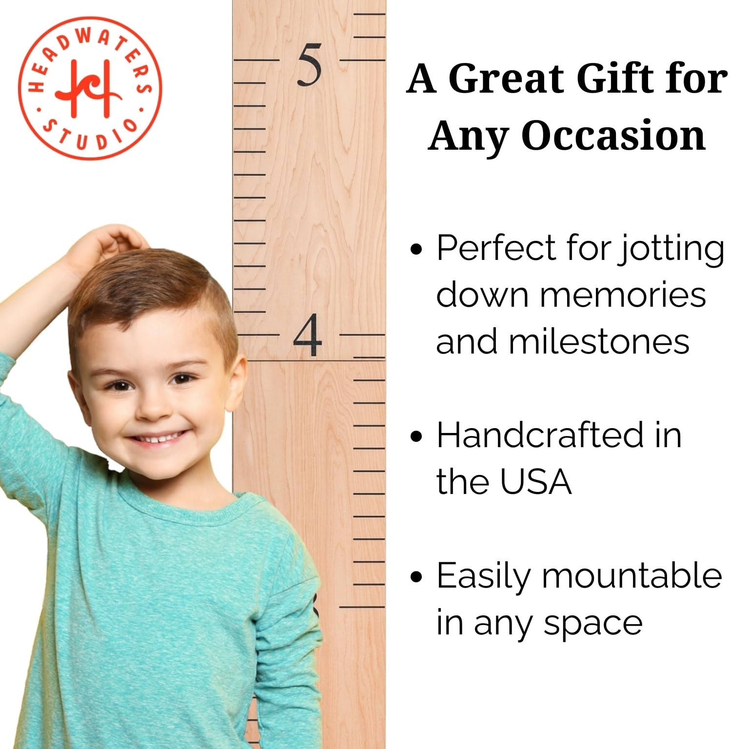 Headwaters Studio Wooden Growth Chart – Kids Height Growing Family Natural