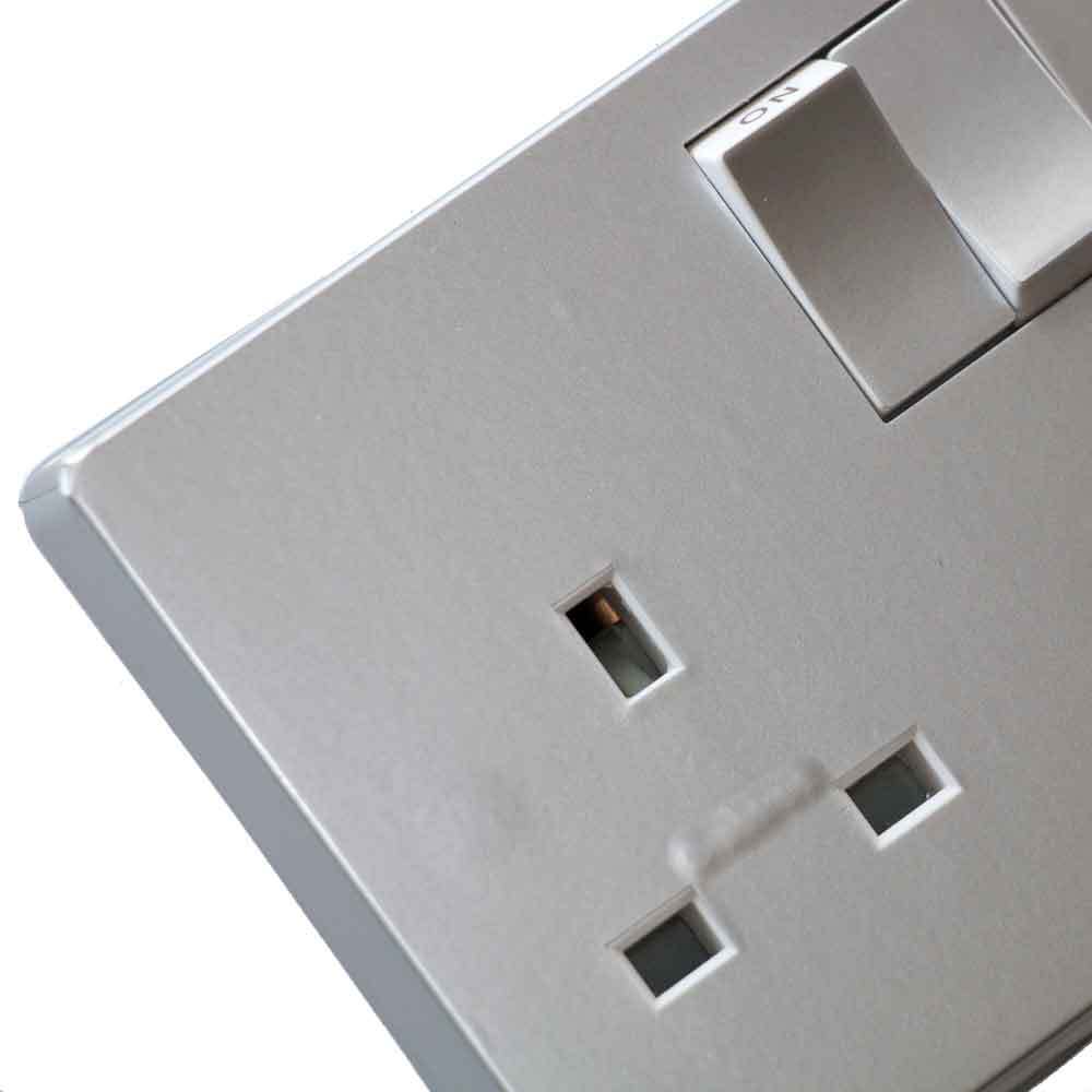 Plain Gloss Silver Power Outlet Socket Sticker vinyl cover [fits Crabtree 4306]