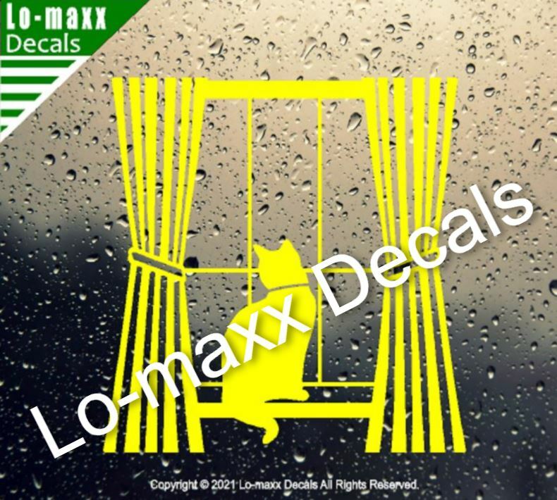 Cat In Window With Curtains Unique Graphic Design Die Cut Vinyl Decal Art