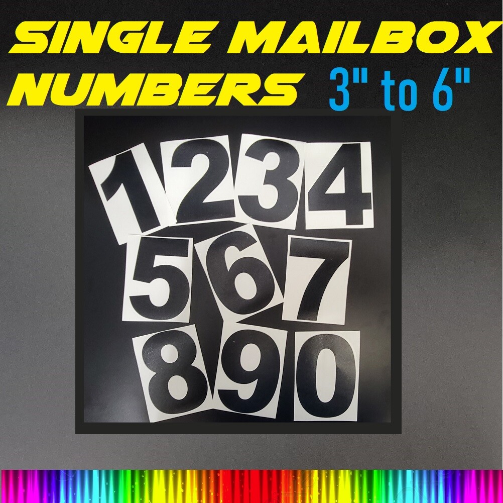 SINGLE 3″ TO 6″ SELF ADHESIVE VINYL MAILBOX NUMBERS, DOOR,LOCKERS ,CARS, BIKES