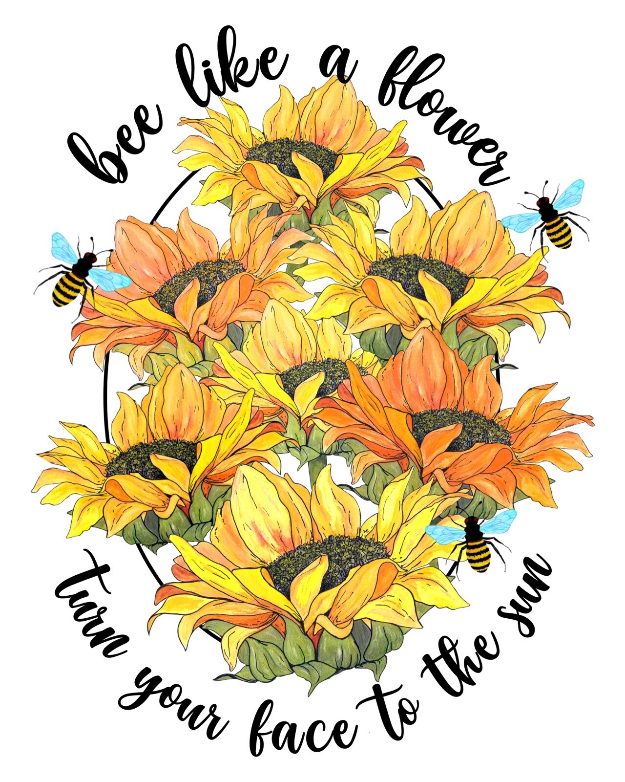 Sunflower Quote Sticker Turn To Sun Flower Yellow Freedom Garden Love (4 Inch)