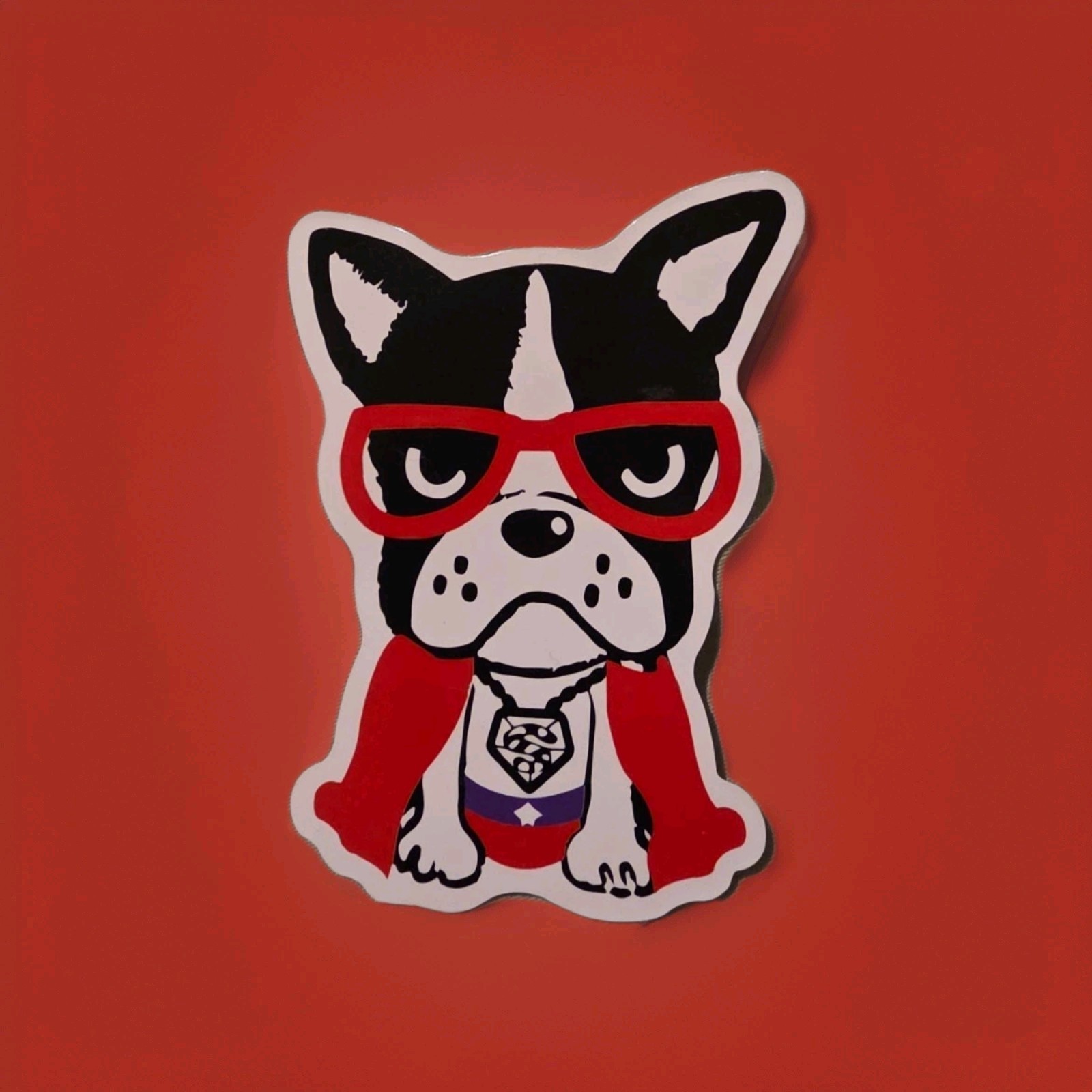 Super Hero Dog Puppy Vinyl Sticker Decal Boston Terrier Skateboard Laptop Guitar