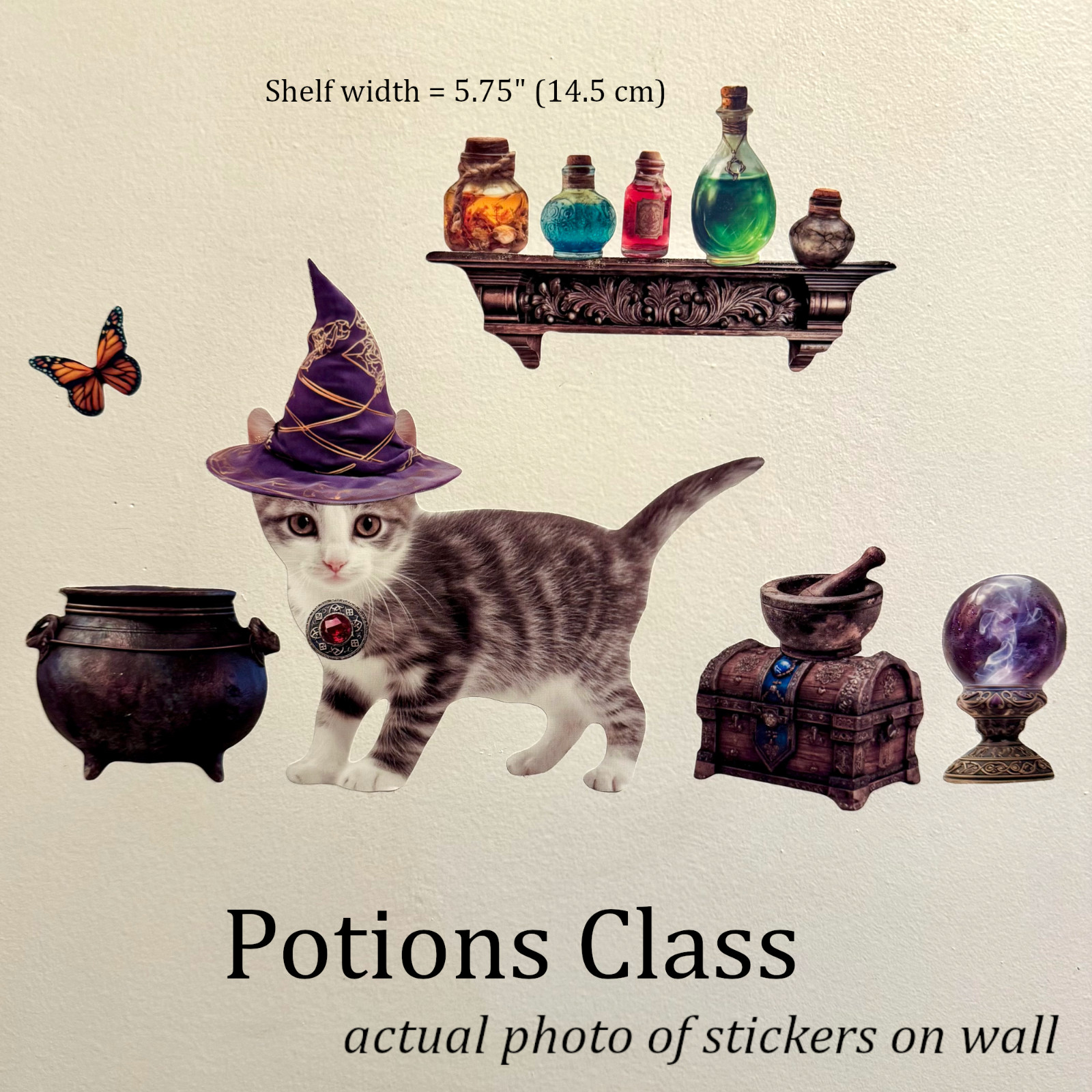 Kitten Wall Stickers, Potions Class, Wizard set. EZ Peel & Reposition. No-Rip