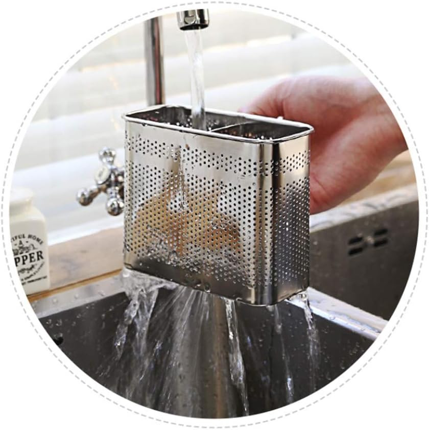 HOME&I Silverware Drying Basket, Hanging Rectangular Utensil Holder with 2 Compa