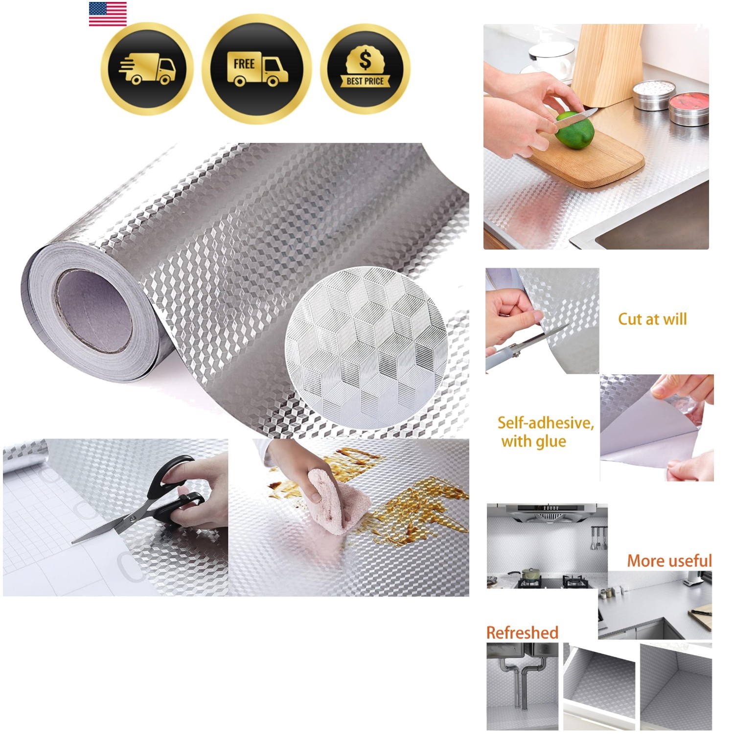 Kitchen Wallpaper Oil Proof Sticker Backsplash Aluminum foil Oil self-Adhesiv…