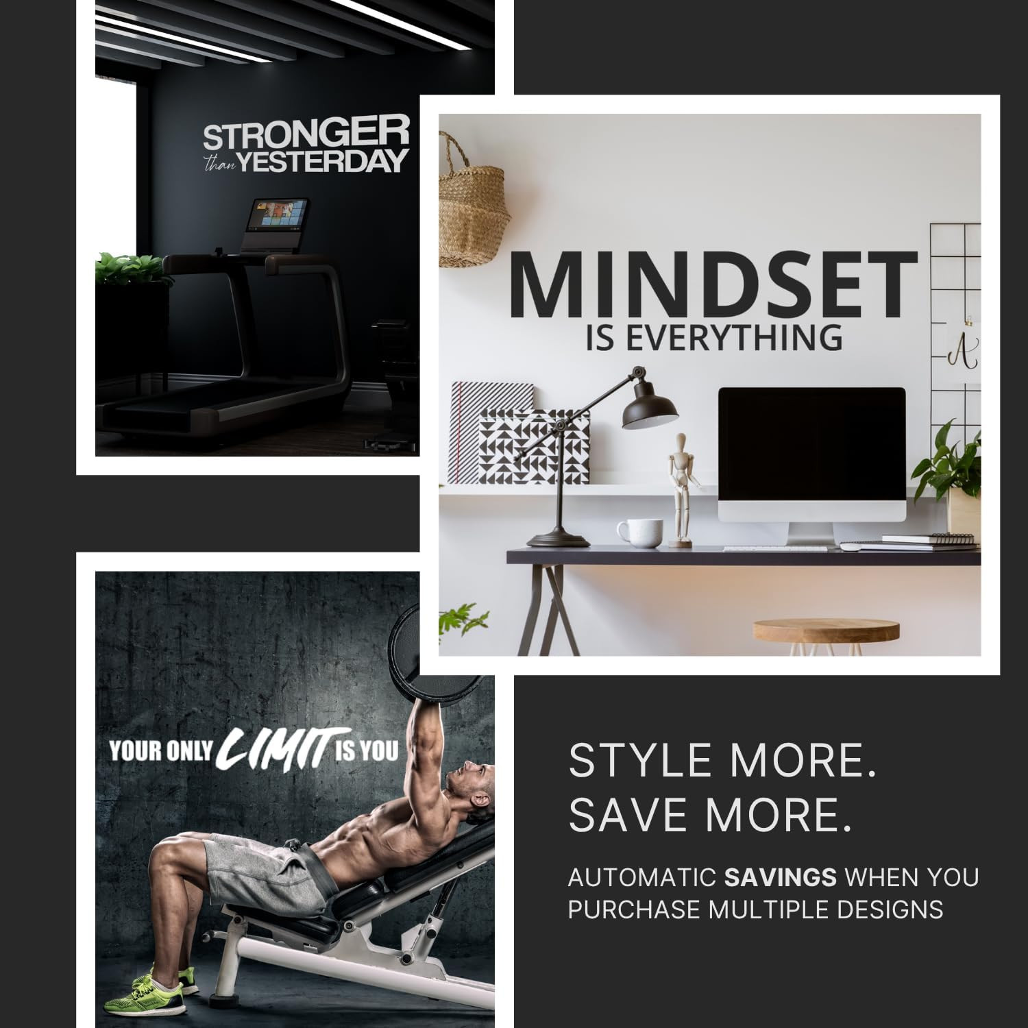 Large 8 PC Motivational Wall Decal Positive Inspirational Quote Phrases Decor Wa