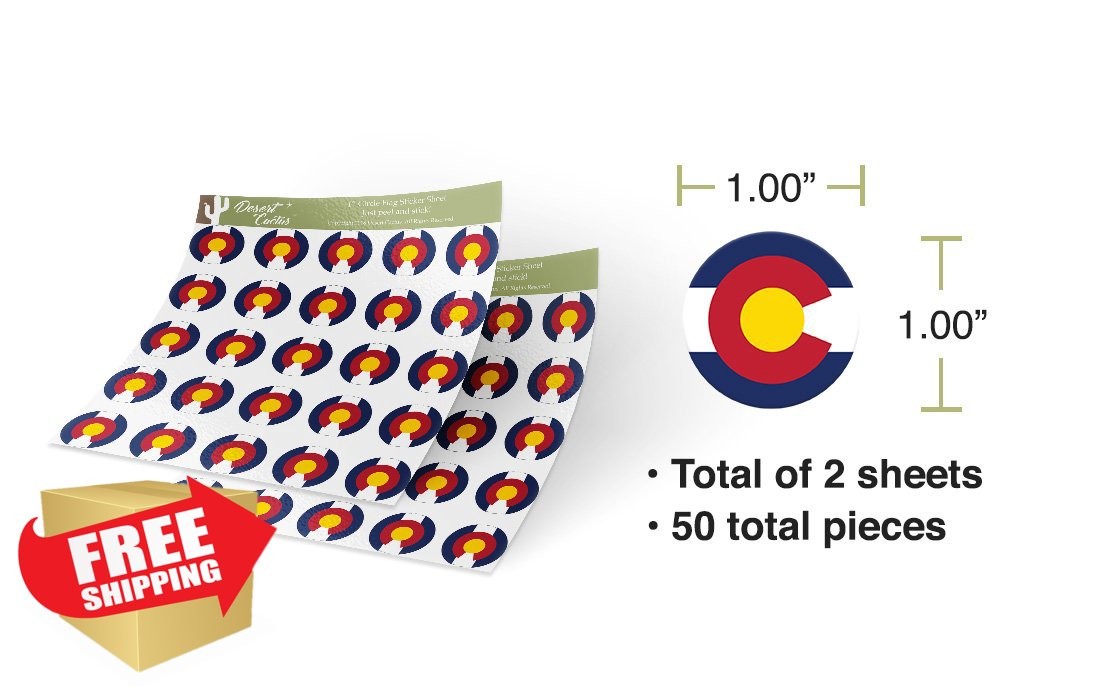 Colorado State Flag Sticker Decal 1″ Round 2 Sheets 50 Pieces