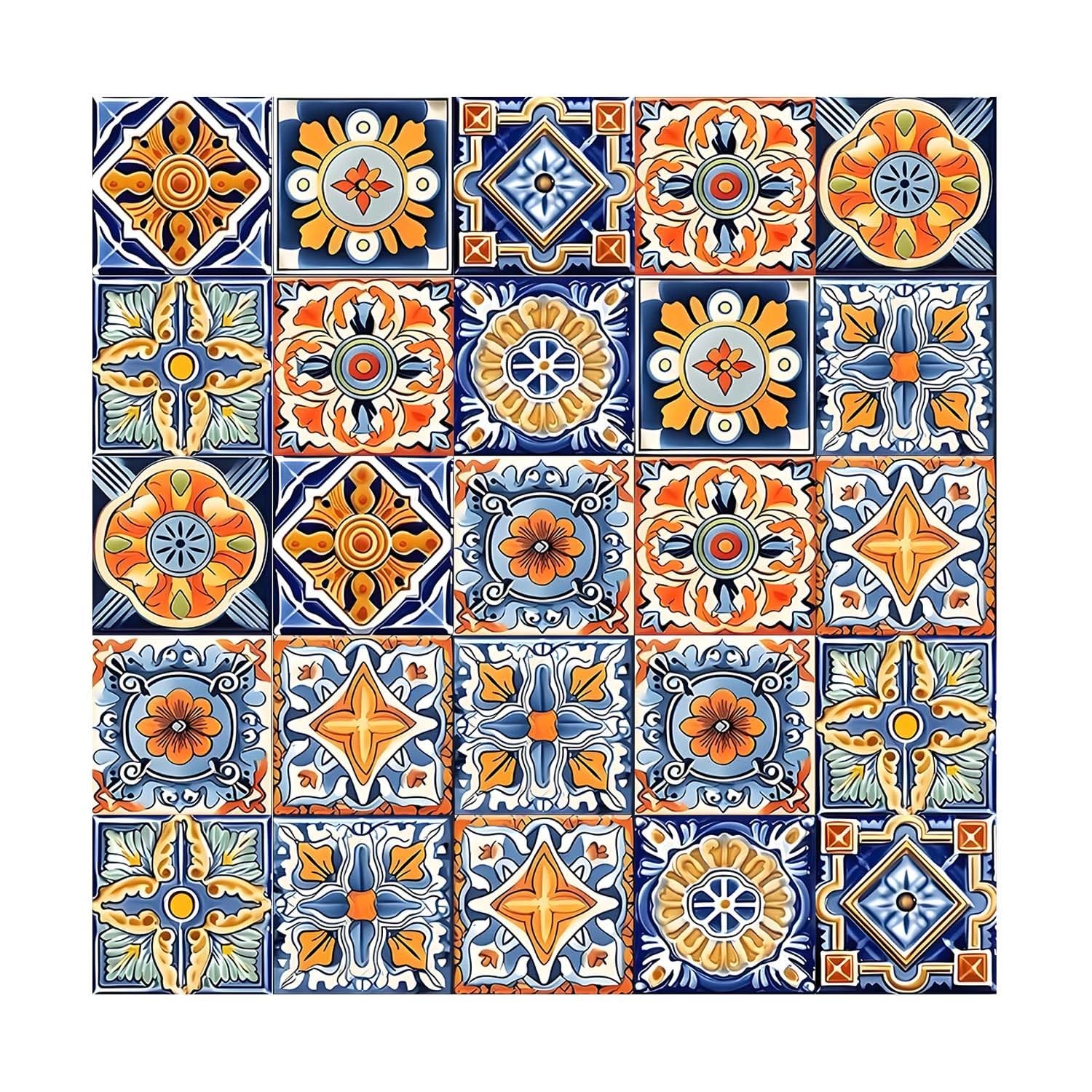 25 PCS Moroccan Tile Stickers – 4×4 Inch (10×10 cm) Waterproof & Oil-Proof Re…