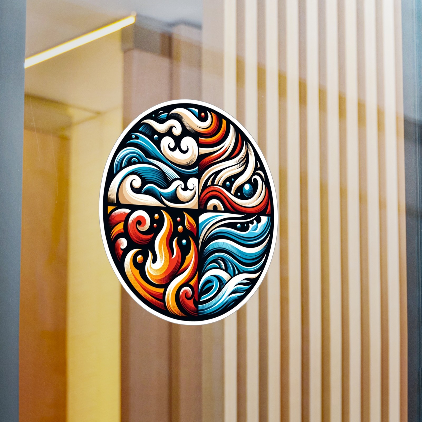 Elemental Waves Fire Water Sticker Vinyl Decal – Matte Circular Label Glossy