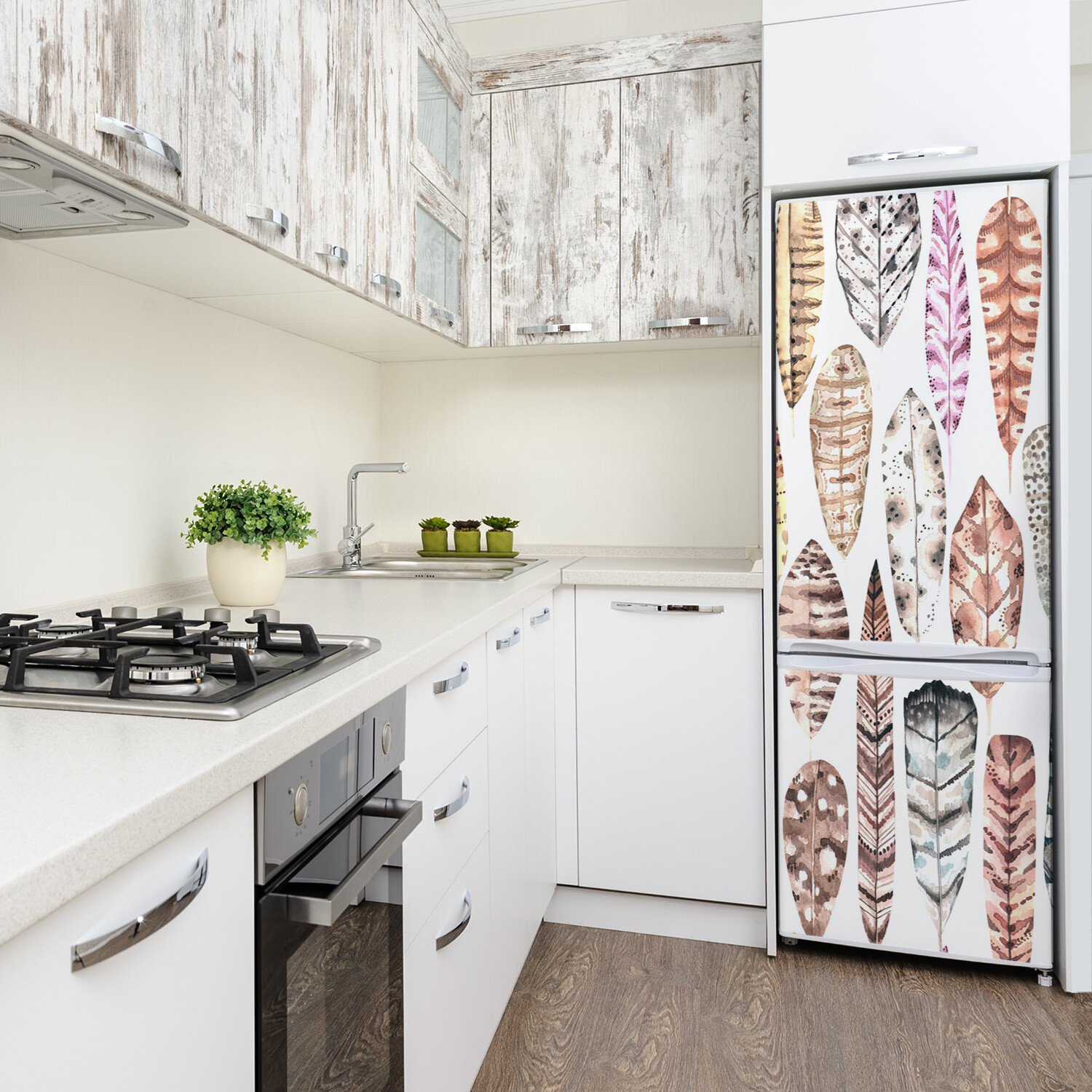 Magnet Sticker Refrigerator removable Peel & Stick Decal Colorful feathers