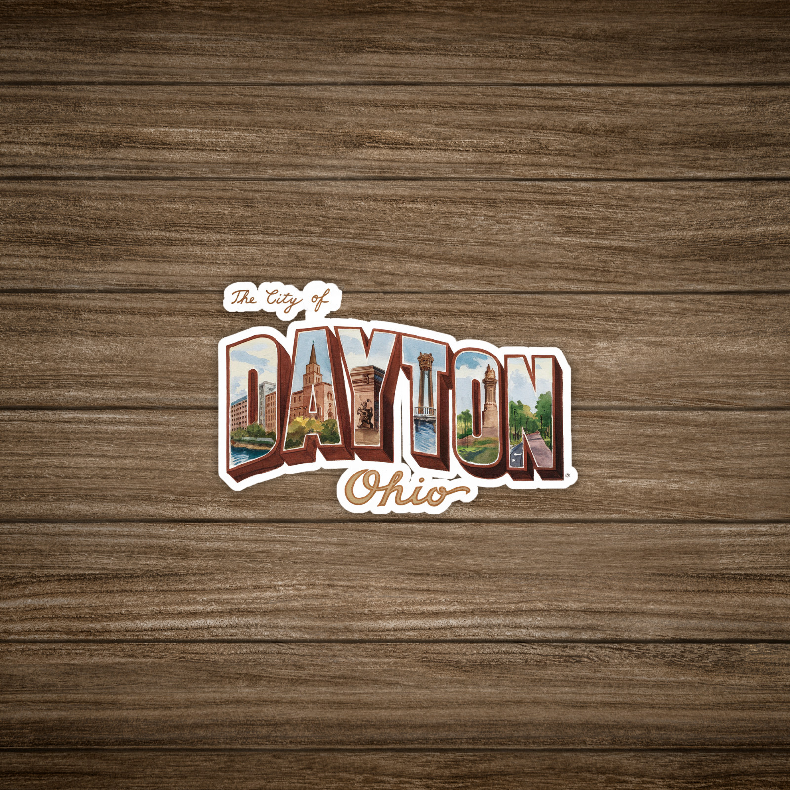 Vintage Dayton Ohio Postcard-Style Sticker with Famous Landmarks & City Name #84