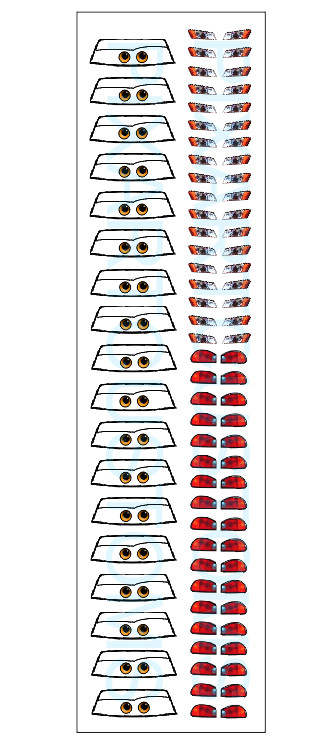 C-230 DISNEY CARS LIGHTNING MCQUEEN ORANGE EYES HEADLAMPS TAIL LIGHTS DECAL SET