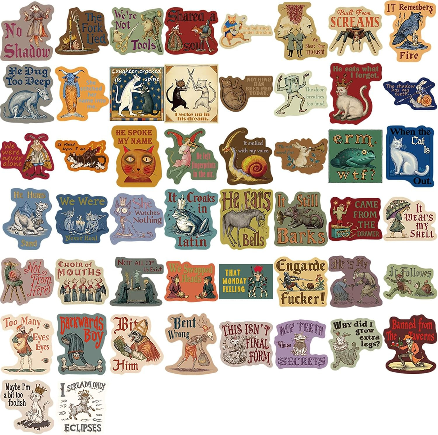 Medieval Abstract Art Stickers Pack, 50Pcs Transparent PET Funny Abstract Aesthe