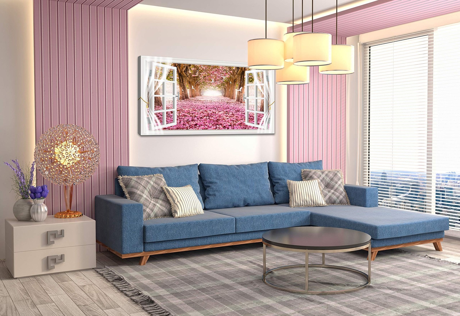 AH40174 Wall Art CanvasTrees and Pink Rose Paintings Printed Pictures Stretch…