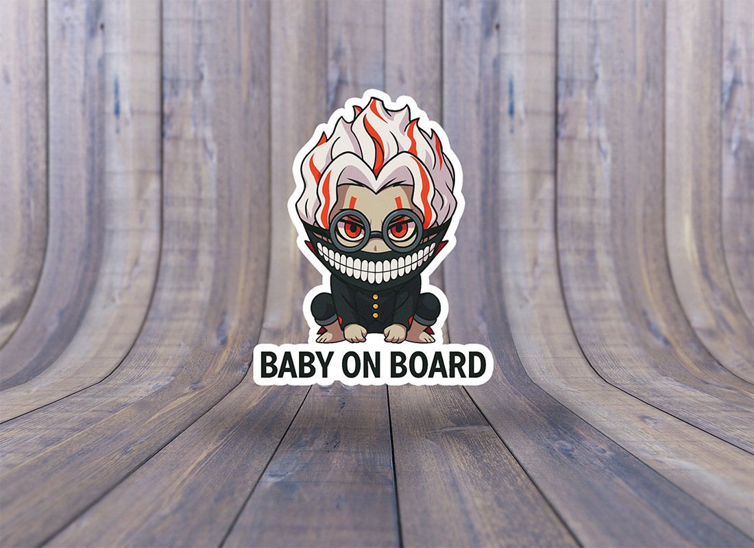 Okarun Chibi Baby On Board Decal – Dan Da Dan Anime Car Vinyl Sticker – Cute Art