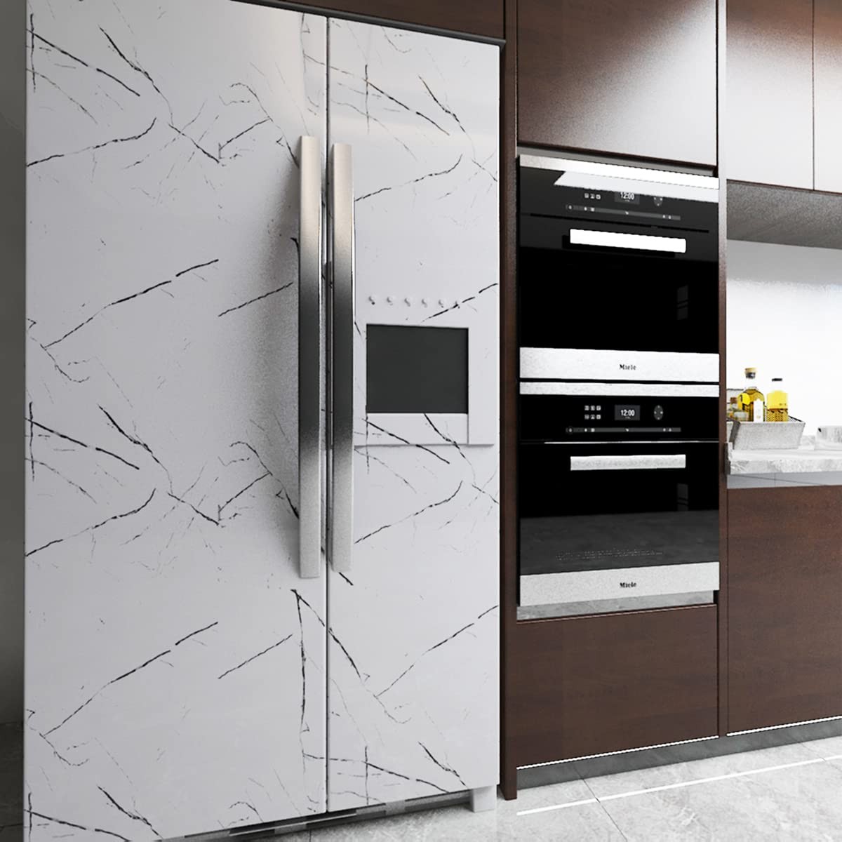 Black and White Marble Wallpaper Glossy Thicken 16x708in Granite Look Waterpr…