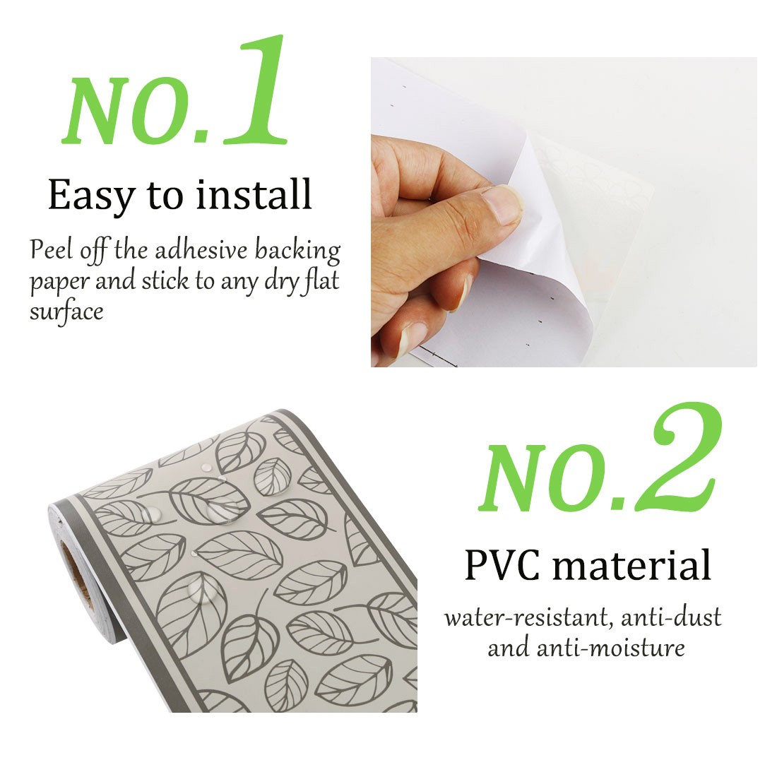 Wall Paper Border Self Stick PVC Gray Black Leaves Pattern Wall Window Decor
